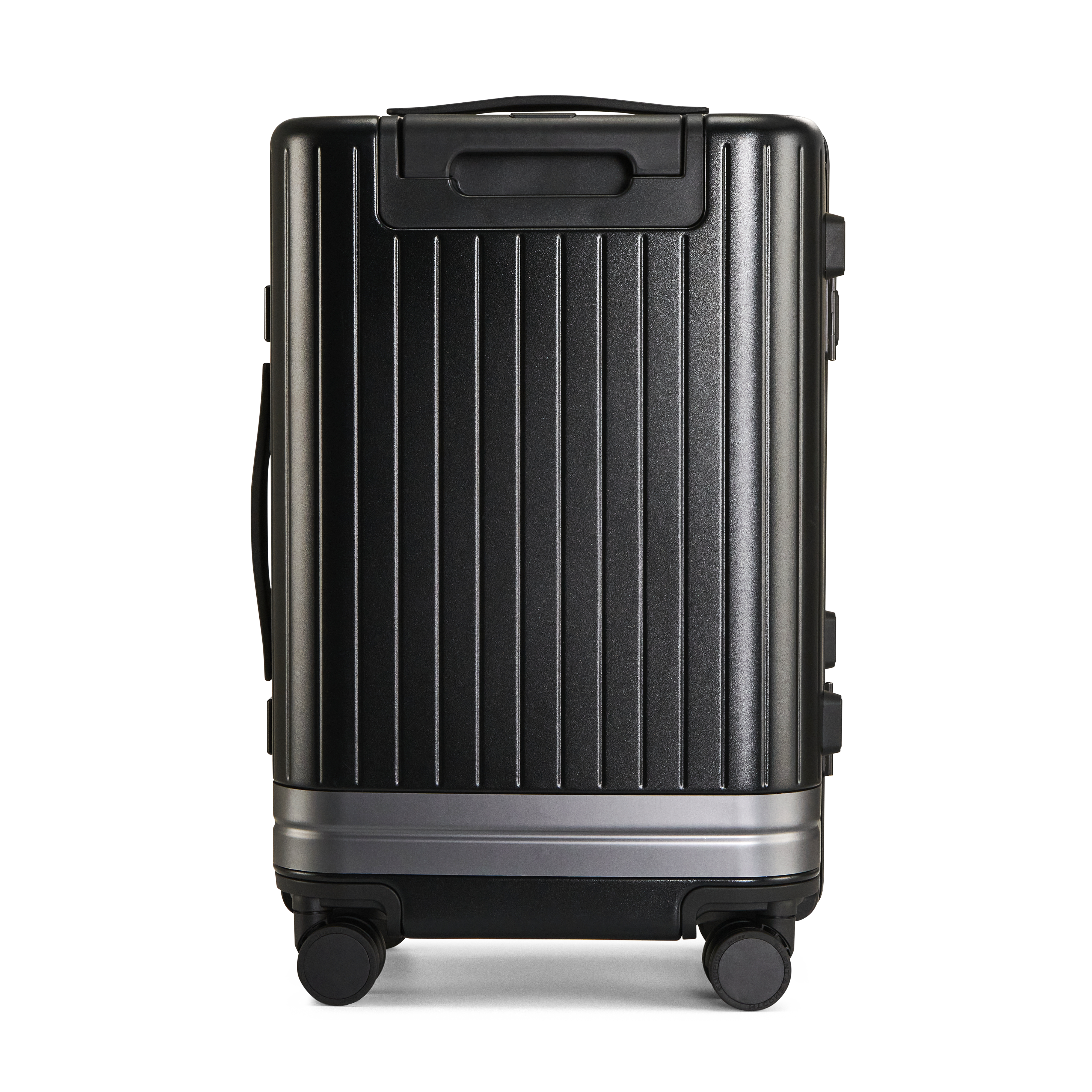 Durable Eos black polycarbonate suitcase for secure and stylish trips