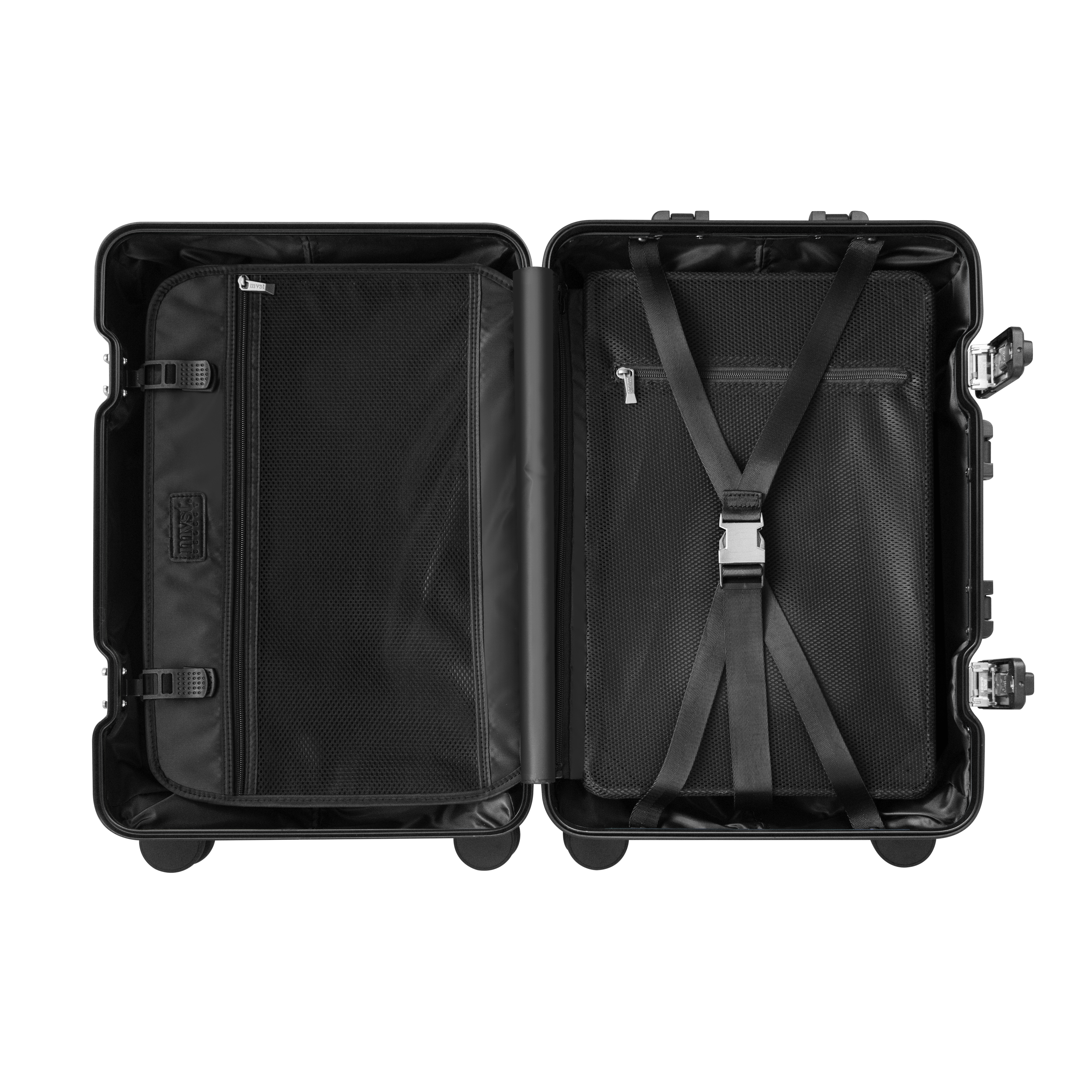 Spacious black aluminum suitcase for organized packing